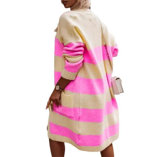 Damen Langer Strickcardigan mit breiten Streifen Fudus