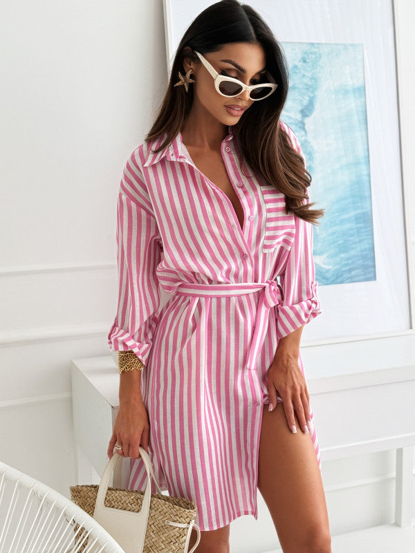 Damen Kleid mit tierischem Muster und taillierbarem Gürtel Fudus