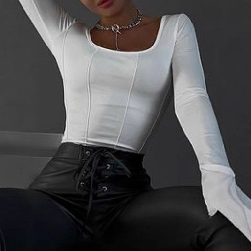 Damen Langarmoberteil mit quadratischem Ausschnitt und lässigem Schnitt Fudus