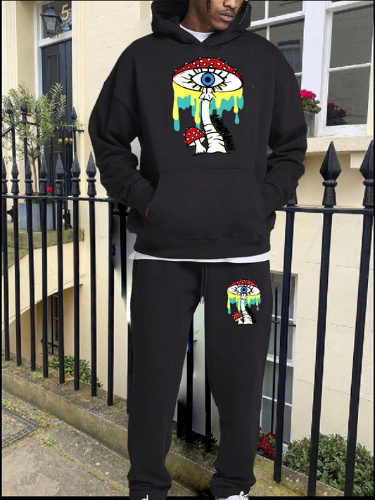 Damen Hoodie- und Jogginghose-Set mit künstlerischem Pilzdesign Fudus