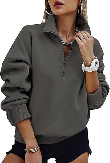 Damen Kapuzensweatshirt mit kurzem Reißverschluss und überschnittenen Schultern Fudus