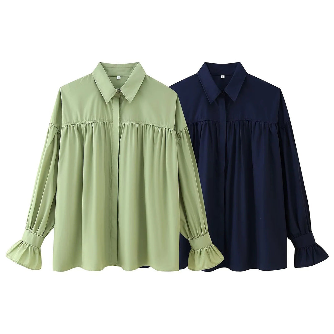 Damen lässige Bluse mit eleganten Rüschendetails und hohem Kragen Fudus