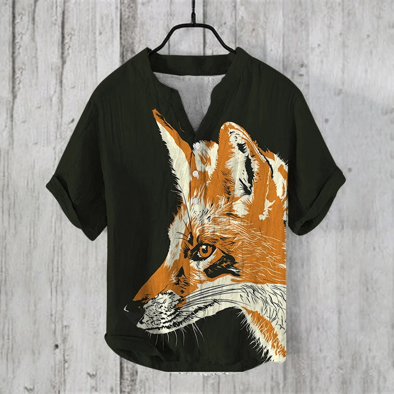 Fudus | Weinlese Fisch Japanische Kunst Leinenmischung Hemd