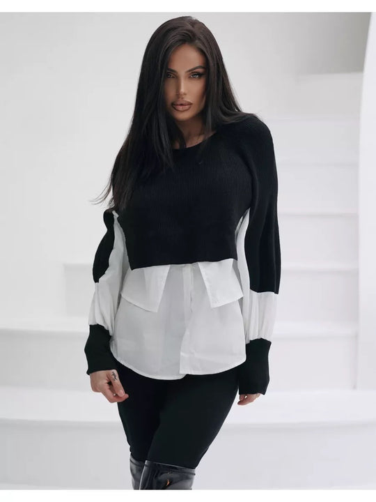 Damen modischer cropped Pullover mit innovativen Layering-Details Fudus