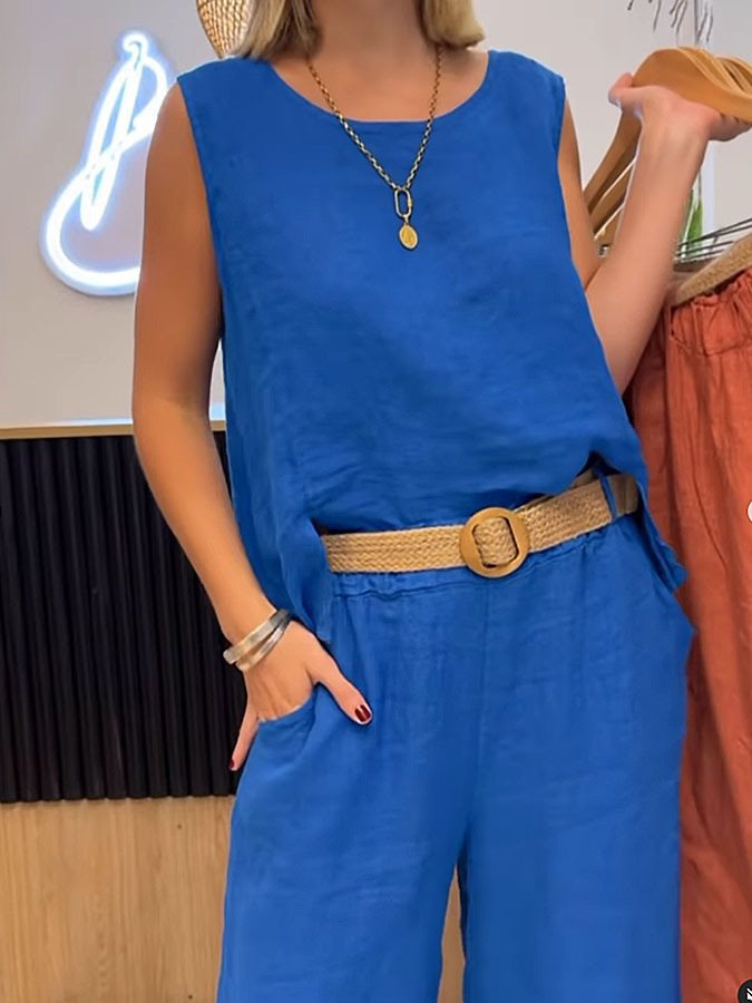 Damen lässige Leinen-Hosenanzug Fudus