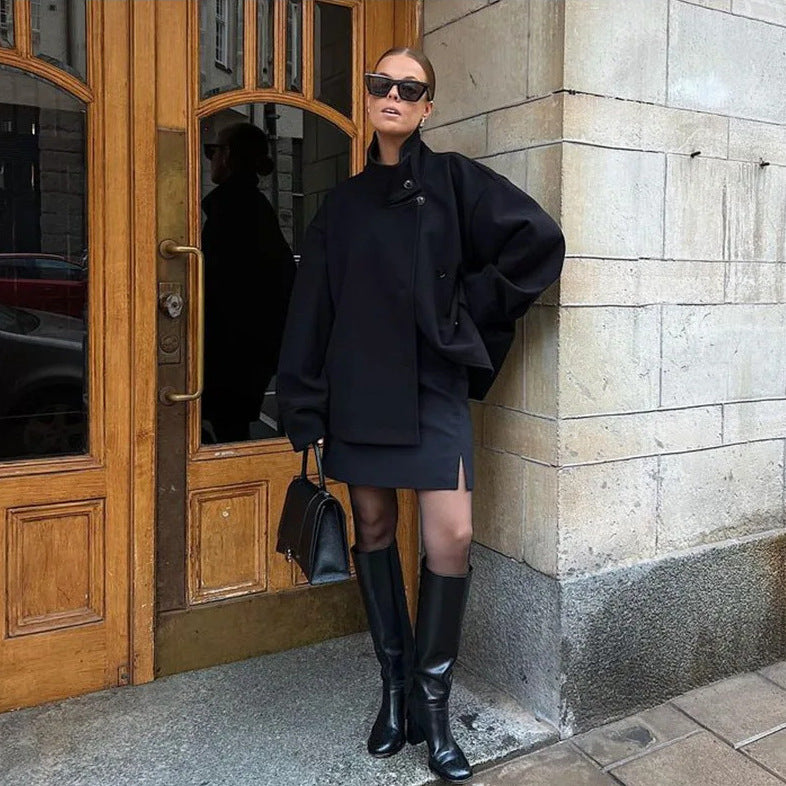 Damen lässige Blousonjacke mit hochschließendem Kragen Fudus