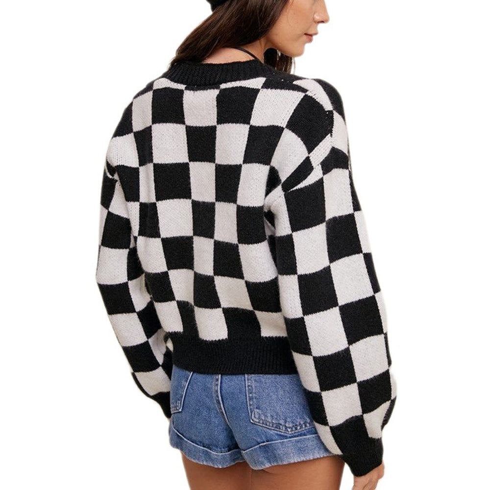 Damen Karierten Strickjacke Fudus