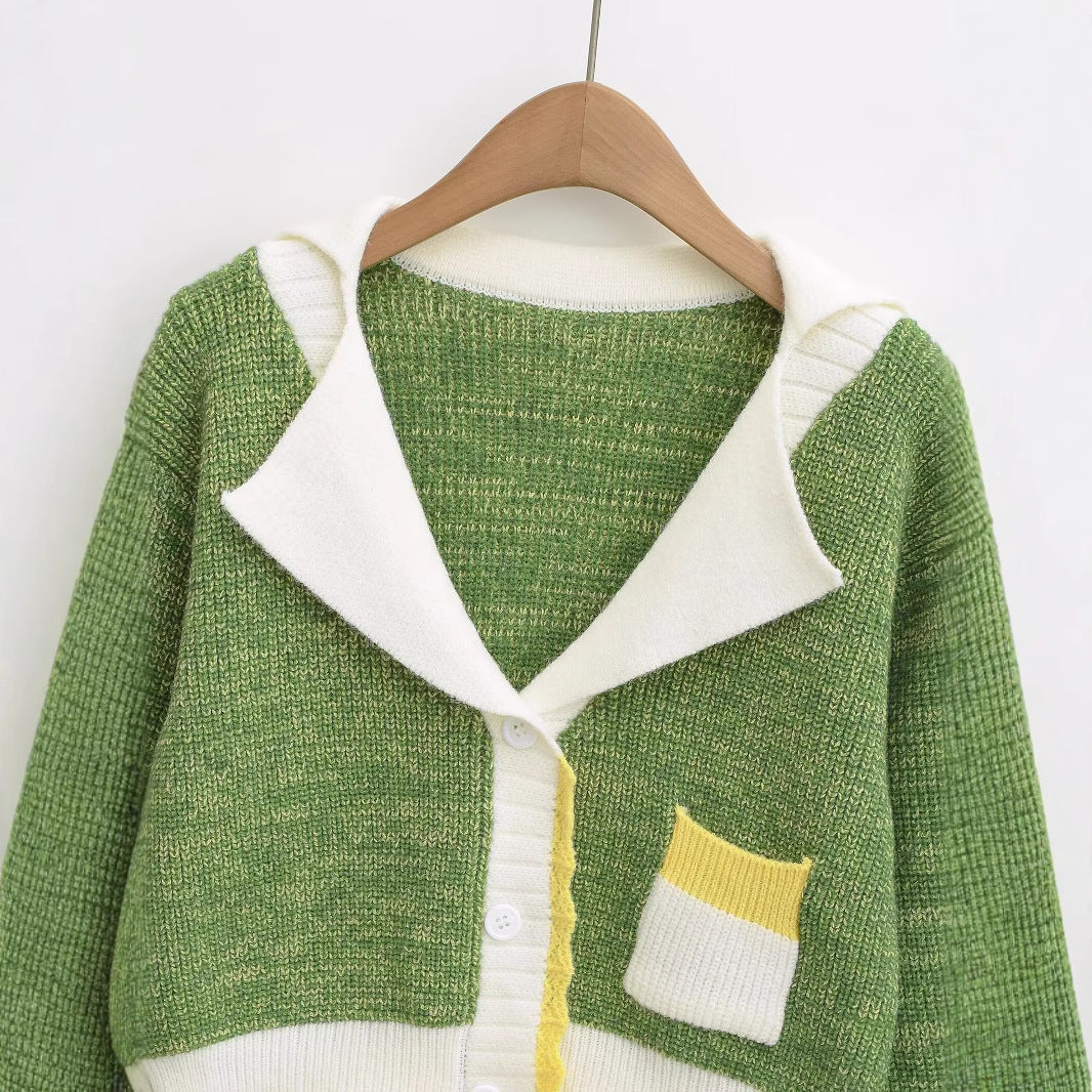 Damen kuscheliger Strickjacke mit elegantem Schalkragen und kontrastierender Taschen Fudus