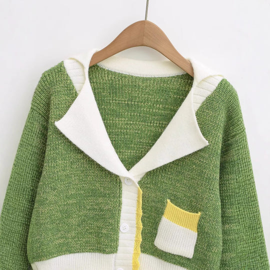 Damen kuscheliger Strickjacke mit elegantem Schalkragen und kontrastierender Taschen Fudus