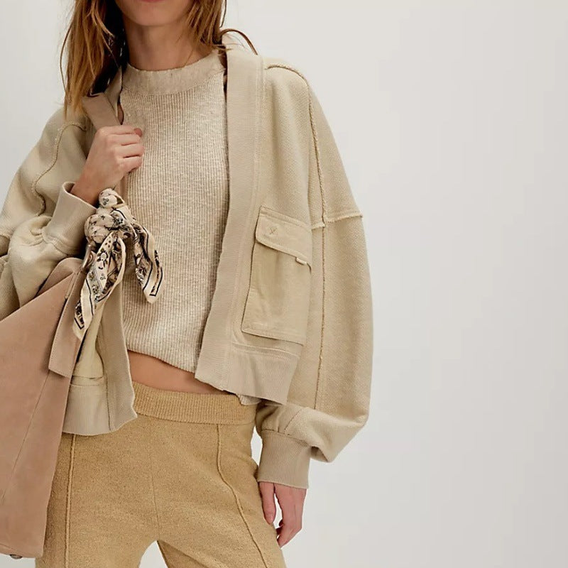 Damen lässige Hoodie-Jacke mit weiten Ärmel und praktischen Taschen Fudus