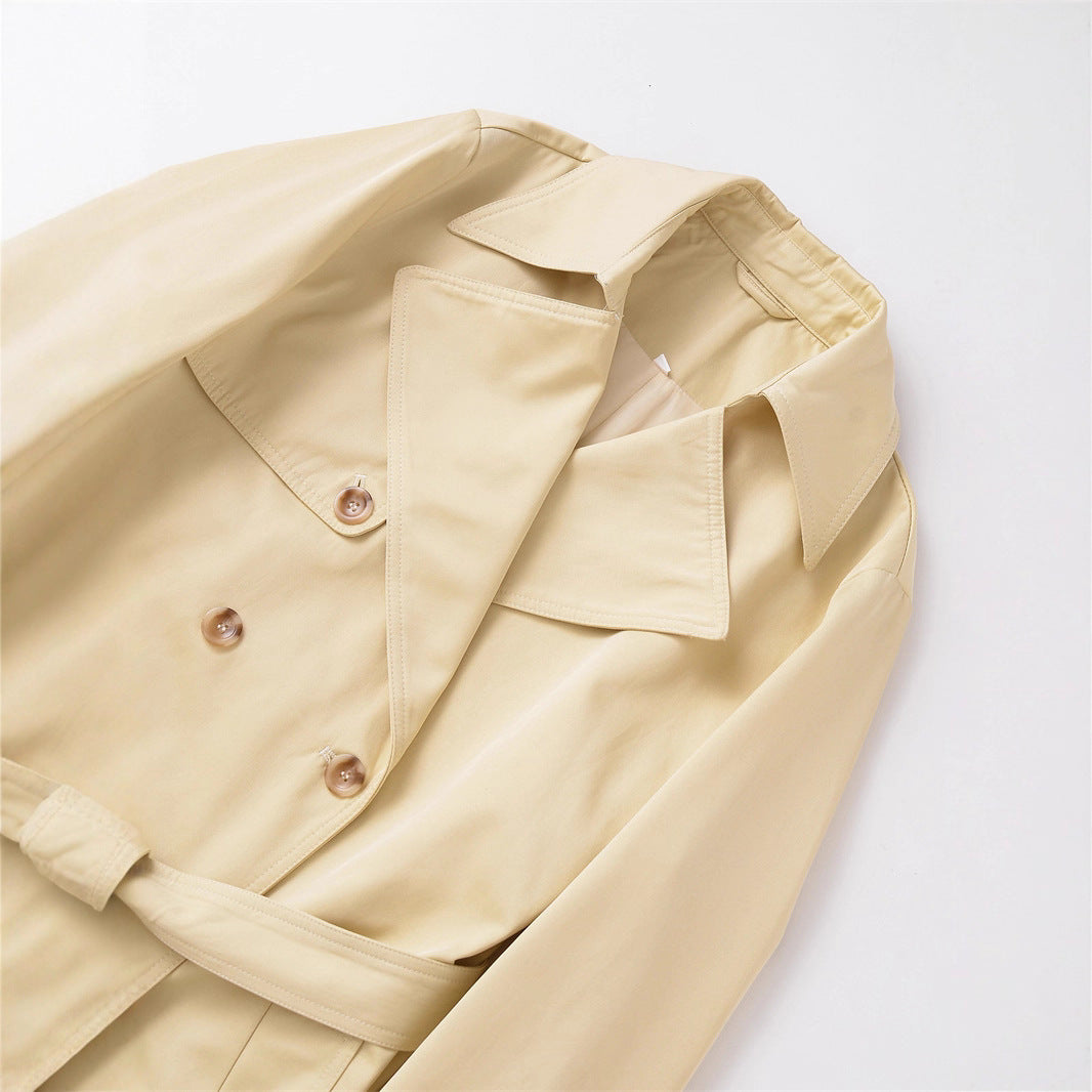 Damen klassischer Trenchcoat mit Gürtel und doppelter Knopfleiste Fudus