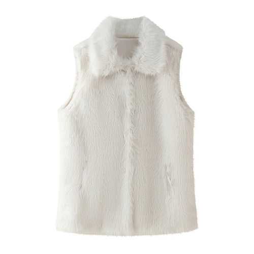 Damen kuschelige Weste aus Kunstpelz mit elegantem Stehkragen Fudus