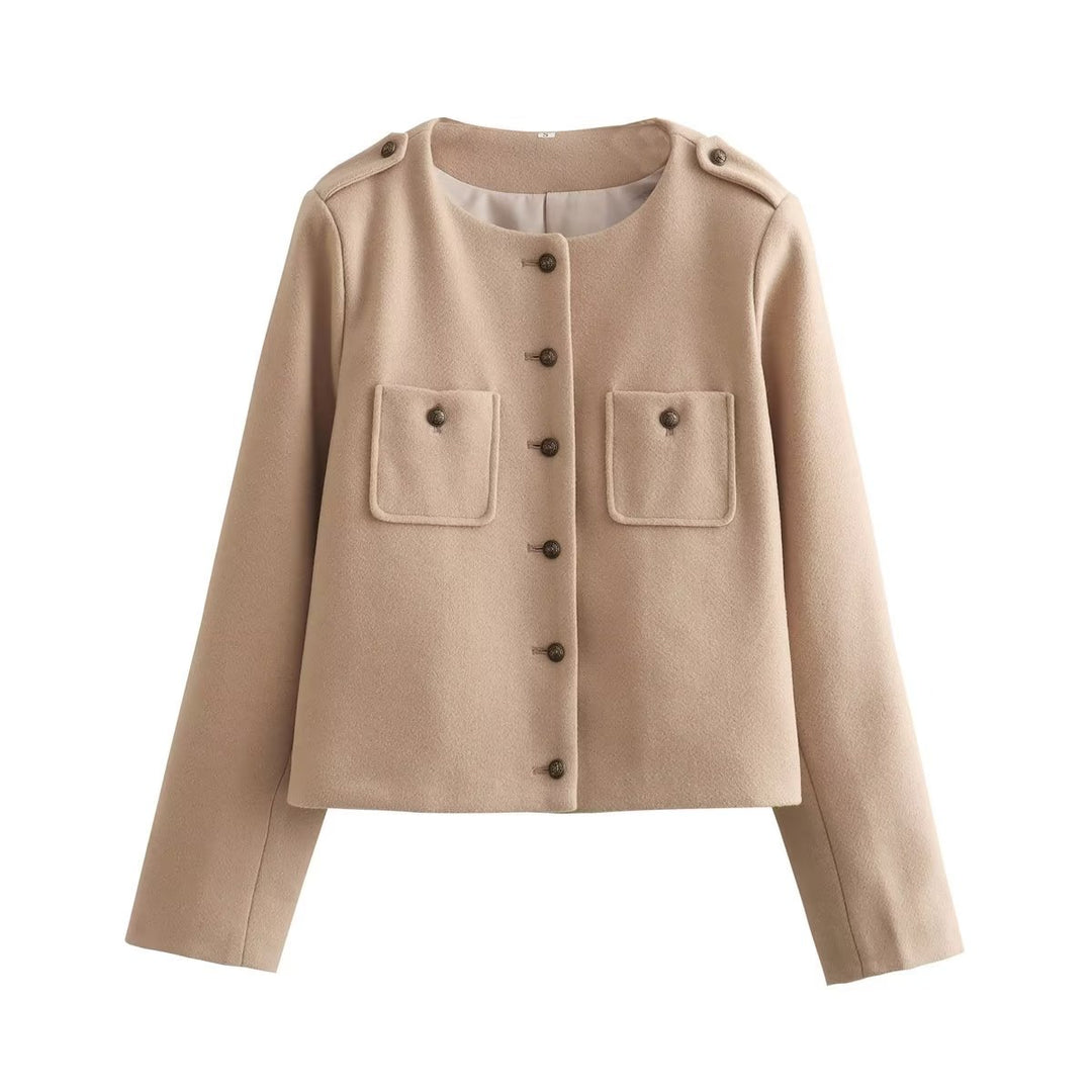 Damen Kurzjacke mit praktischen Taschen und eleganten Knopfdetails Fudus