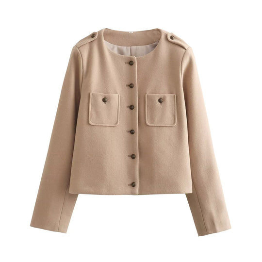 Damen Kurzjacke mit praktischen Taschen und eleganten Knopfdetails Fudus