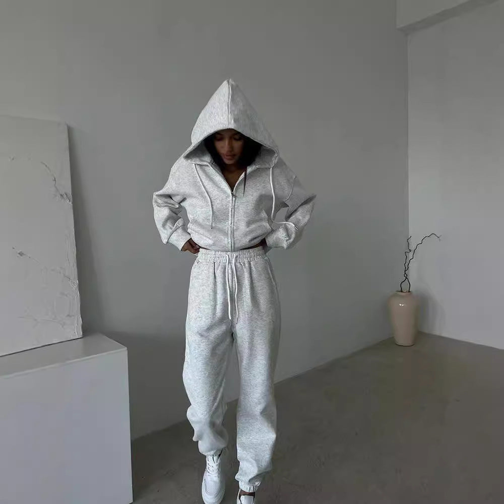 Damen Kapuzensweatanzug mit elastischem Bund und Reißverschluss Fudus