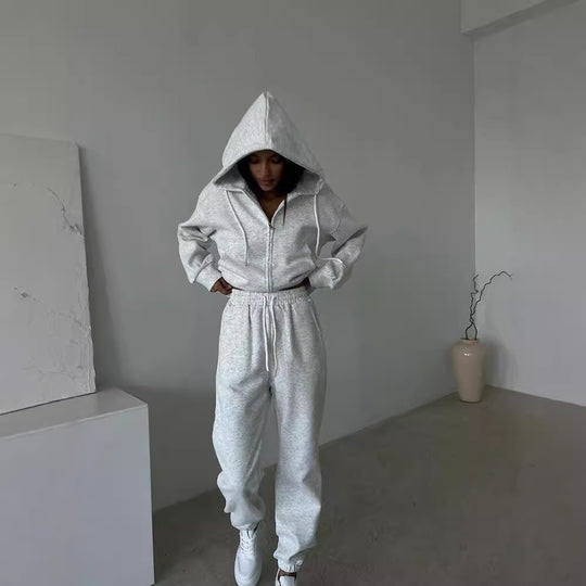 Damen Kapuzensweatanzug mit elastischem Bund und Reißverschluss Fudus