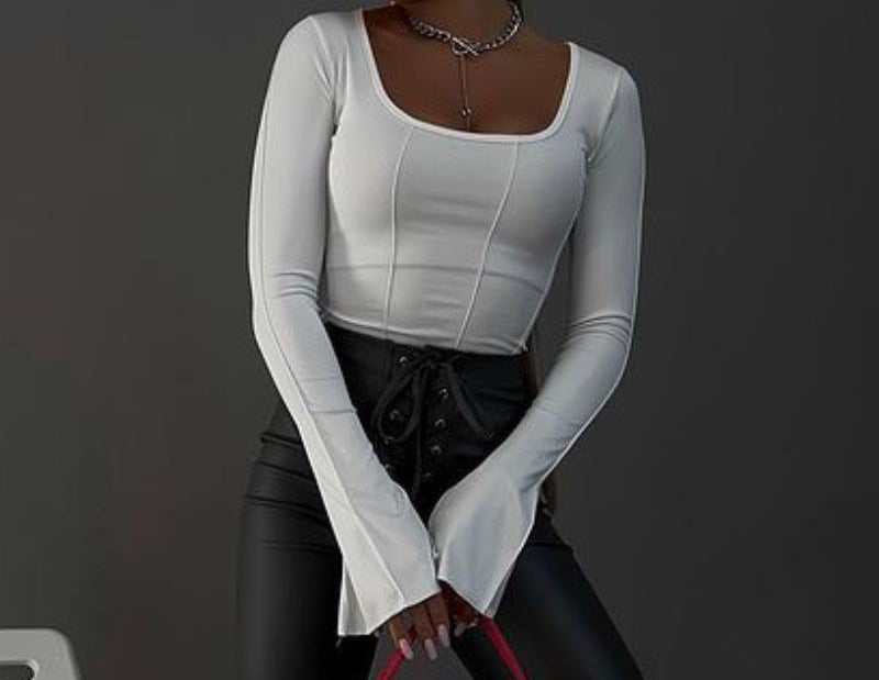 Damen Langarmoberteil mit quadratischem Ausschnitt und lässigem Schnitt Fudus