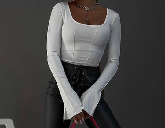 Damen Langarmoberteil mit quadratischem Ausschnitt und lässigem Schnitt Fudus