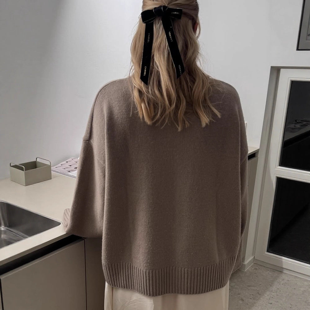 Damen Grobstrickpullover mit übergroßen Ärmeln Fudus