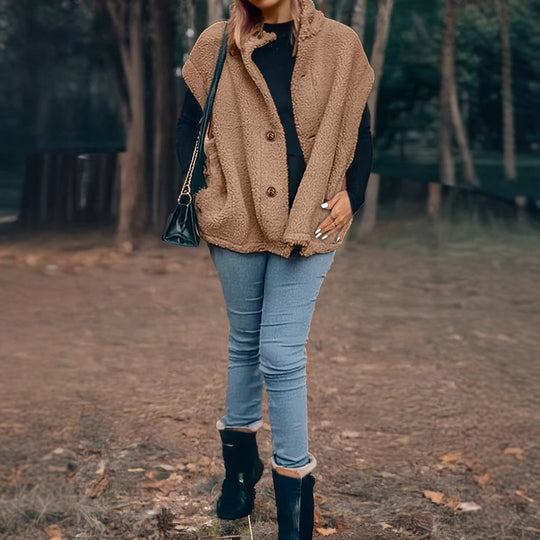 Damen kuschelige Teddy-Weste mit Kapuze Fudus