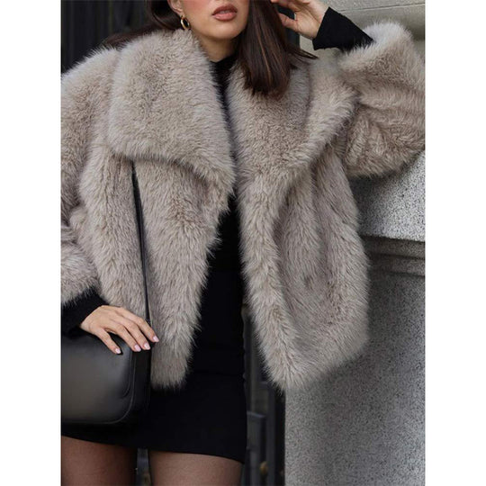 Damen Kuschelige Teddy-Jacke mit breitem Revers Fudus