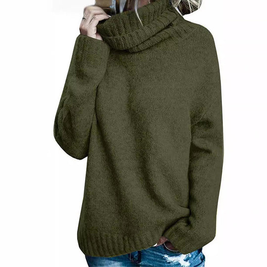 Damen Grobstrickpullover mit hohem Kragen und lässigem Schnitt Fudus