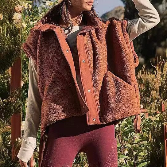 Damen kuschelige Weste aus Teddy-Fleece Fudus