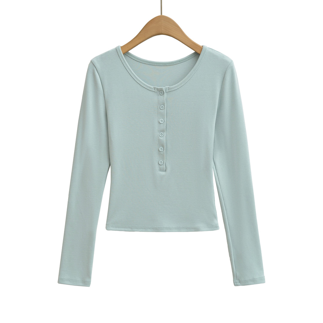 Damen Langarmoberteil mit knöpfbarem Ausschnitt und lässigem Schnitt Fudus