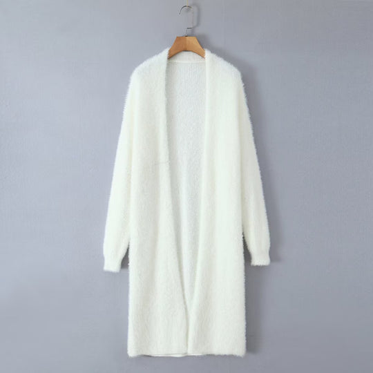 Damen kuschelige Strickjacke mit offenem Frontdesign und langen Ärmeln Fudus