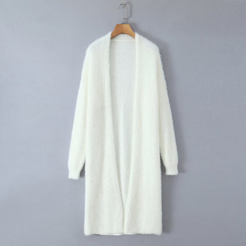 Damen kuschelige Strickjacke mit offenem Frontdesign und langen Ärmeln Fudus