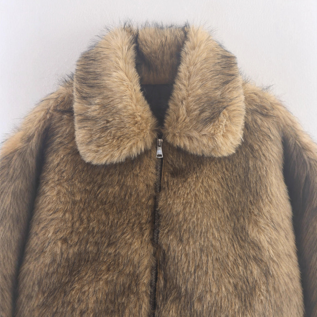 Damen Kunstfelljacke mit weichem Kragen und modischem Schnitt Fudus