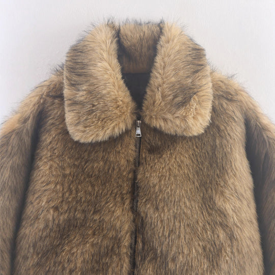 Damen Kunstfelljacke mit weichem Kragen und modischem Schnitt Fudus