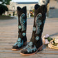 Damen Cowboy-Stiefel mit handgefertigten floralen Details und bequemem Blockabsatz Fudus