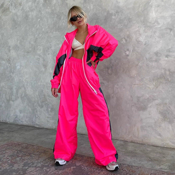 Fudus | Trendiger Kontrast Cardigan Oberteil Hosen Sport-Anzug