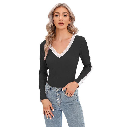 Damen Langarmbody mit Spitzenverzierungen Fudus