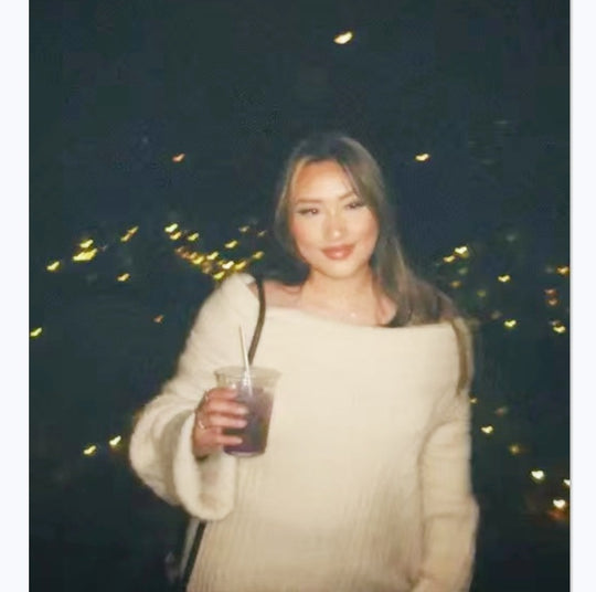 Damen grobstrickiger Pullover mit offener Schulter und lässigem Schnitt Fudus