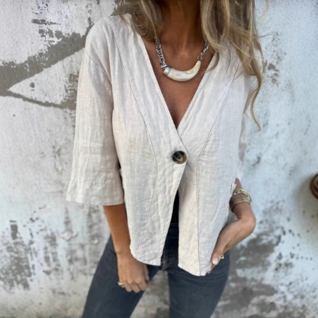 Damen Leichtes Leinenblazer mit kurzer Arm Fudus