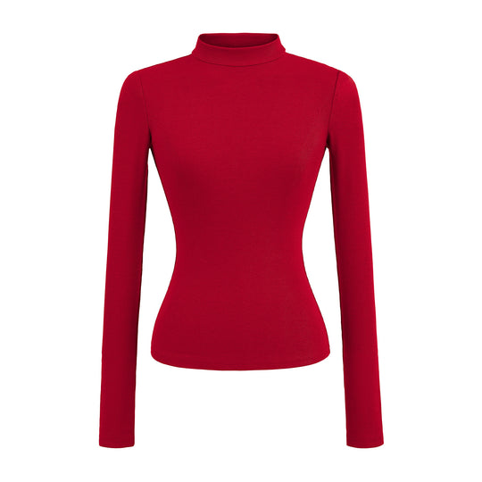 Damen langärmliges Rippoberteil mit hohem Kragen Fudus