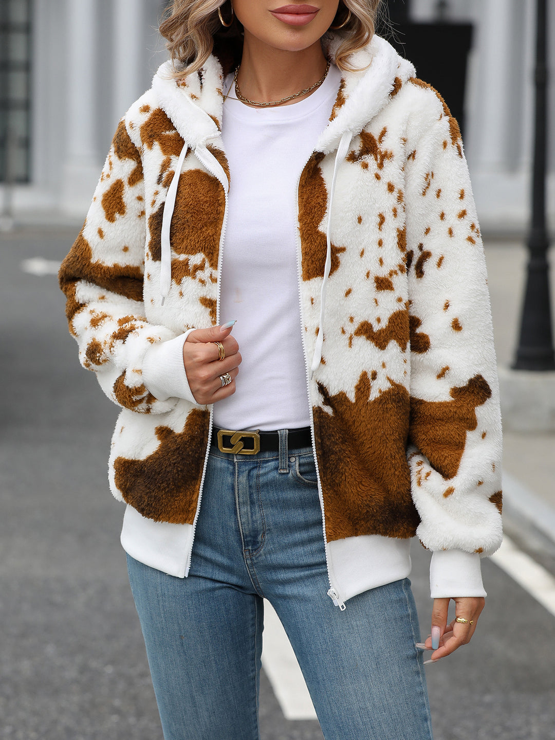 Damen Kuschelige Fleecejacke mit auffälligem Muster Fudus