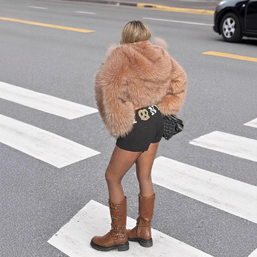 Damen Kunstfelljacke mit voluminösen Ärmeln und modernem Schnitt Fudus