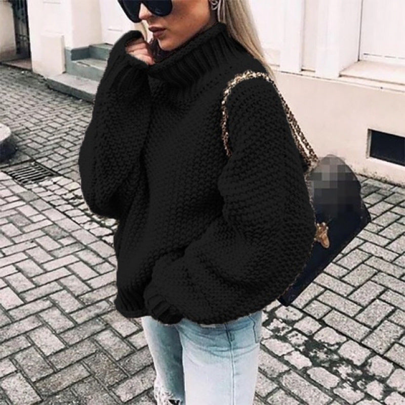 Damen Grobstrickpullover mit hohem Kragen und lässigem Schnitt Fudus