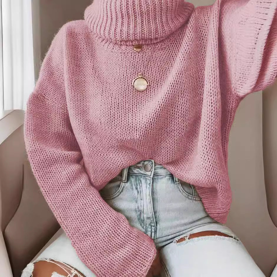 Damen Grobstrickpullover mit hohem Kragen Fudus