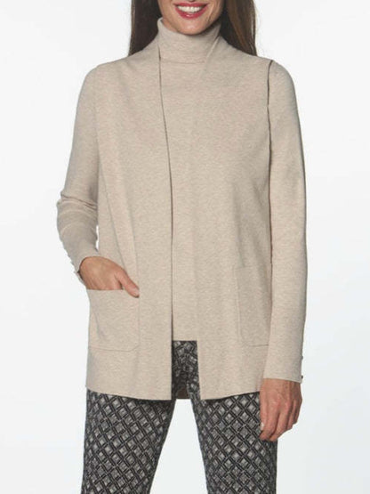 Damen Strickjacke mit hohem Kragen und praktischen Taschen Fudus