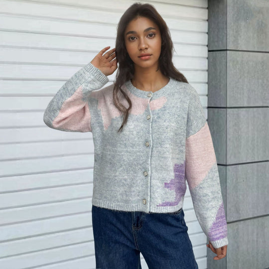 Damen Grobstrick Cardigan mit modernen Farbblockelementen Fudus