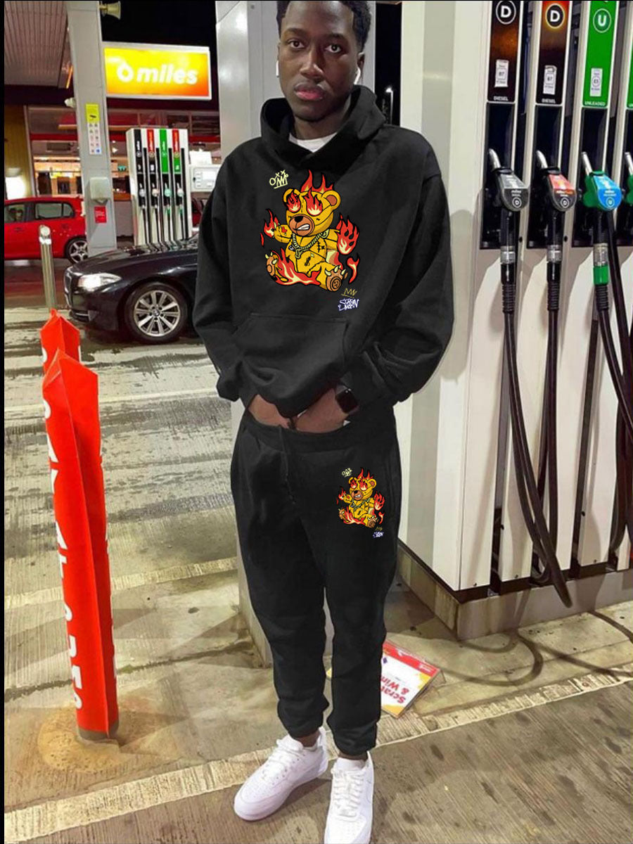 Damen Hoodie- und Jogginghose-Set mit kreativem Aufdruck und lebhaftem Design Fudus