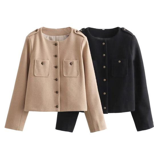 Damen Kurzjacke mit praktischen Taschen und eleganten Knopfdetails Fudus