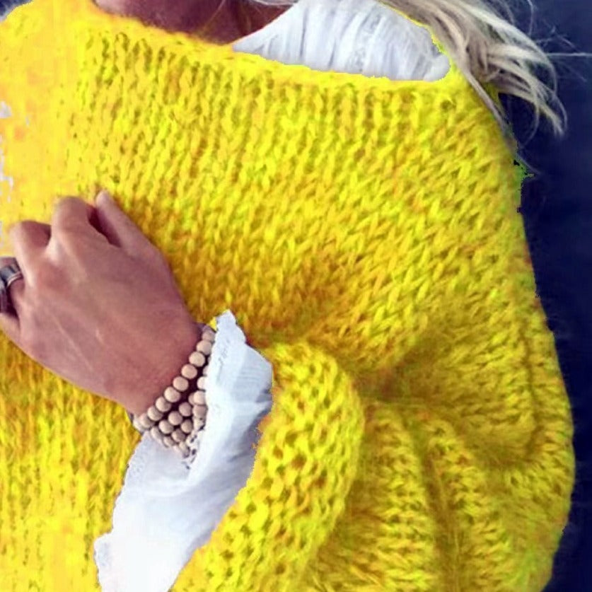Damen Grobstrickpullover mit weiten Ärmel Fudus