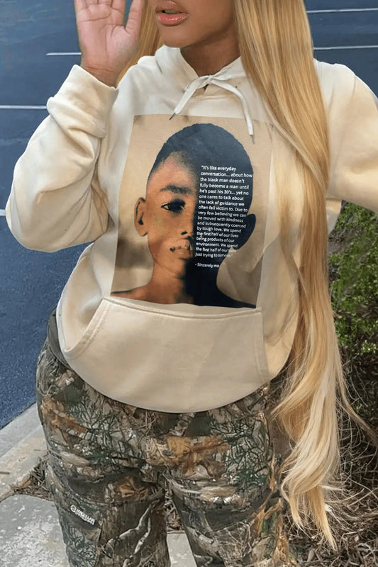 Damen Kapuzenpullover mit kreativem Grafikdruck und innovativem Schnitt Fudus