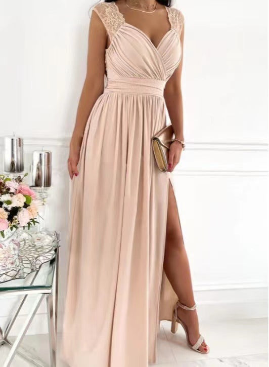 Damen Elegantes Maxikleid mit Spitzenärmeln