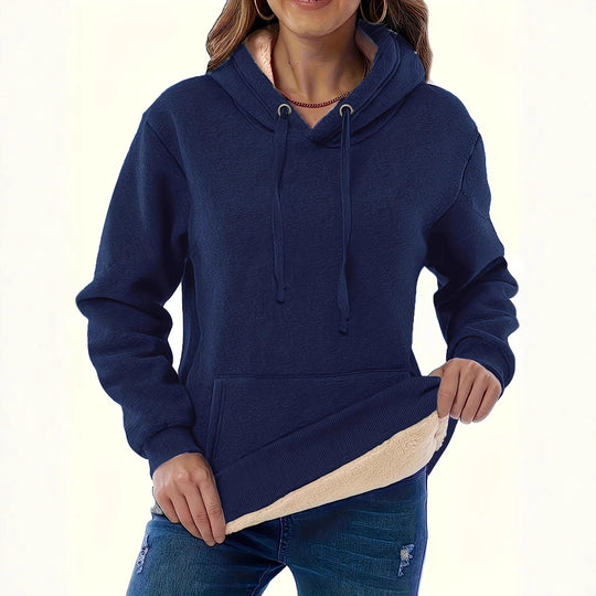 Damen kuscheliger Fleece-Hoodie mit doppellagigem Kragen Fudus